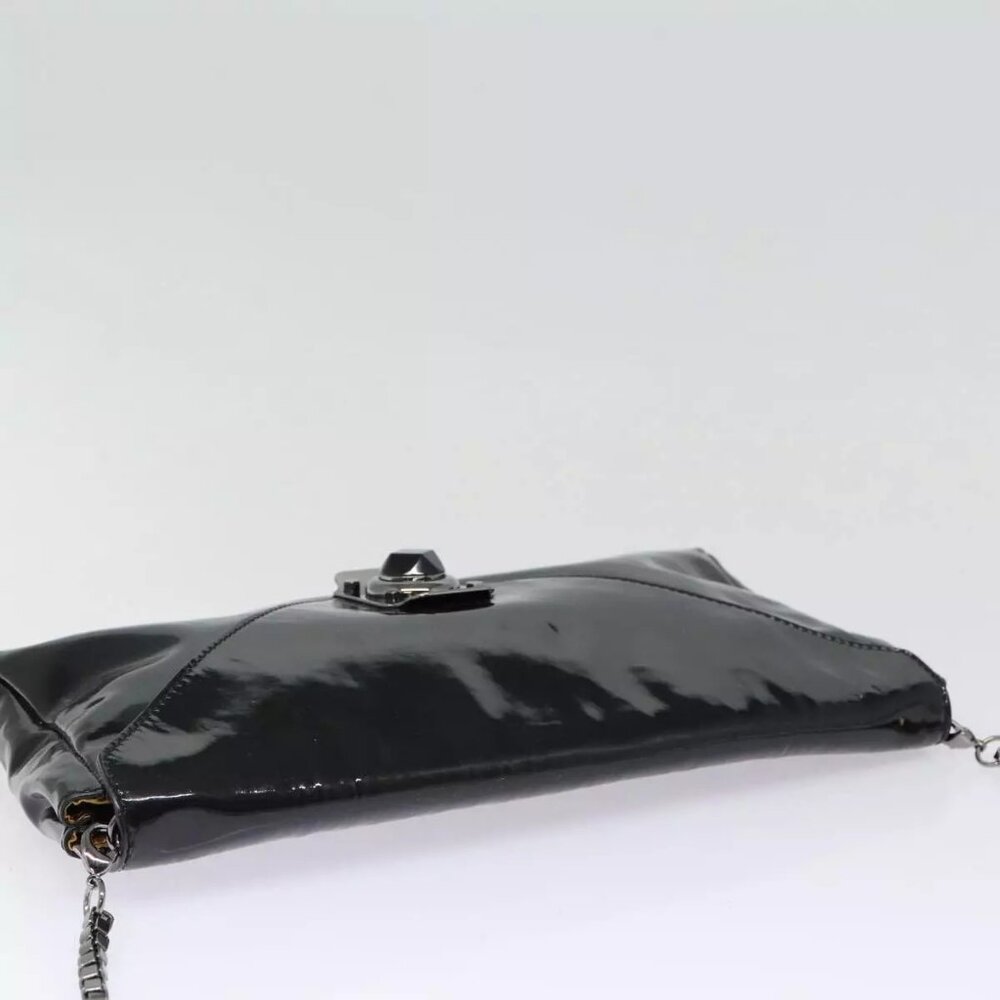 CELINE Chain Shoulder Bag Enamel Black Silver Auth - Picture 12 of 15